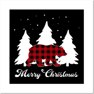 Red Buffalo Plaid Bear Matching Family Christmas Pajama Posters and Art